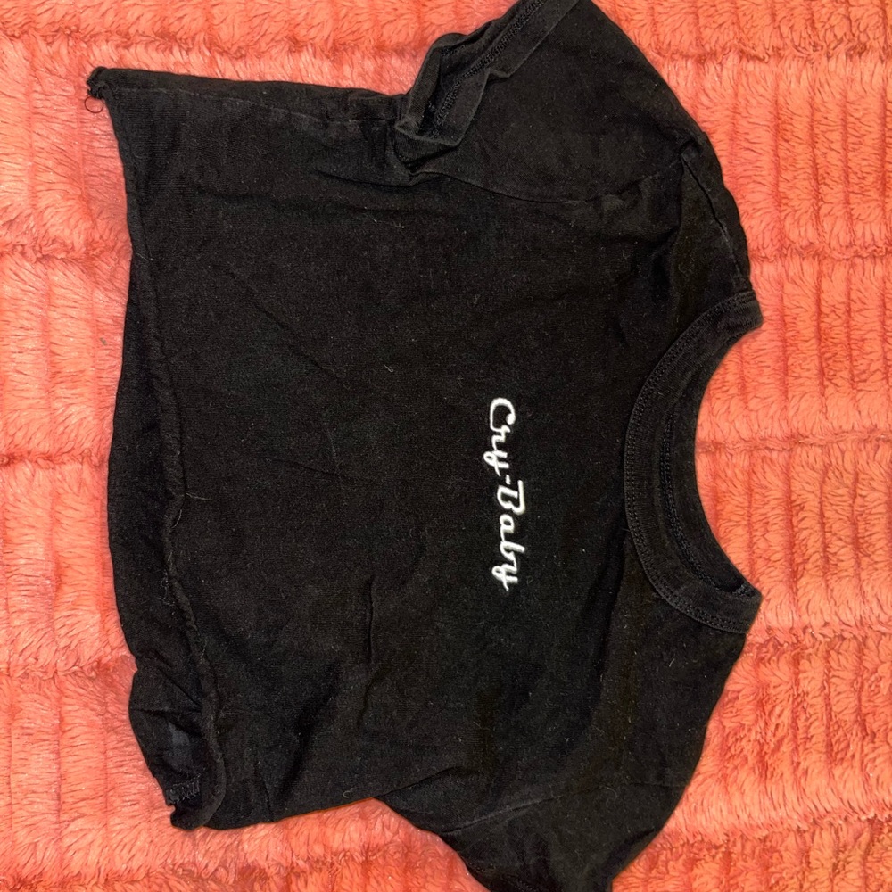 Black Crop T-Shirt with White Text